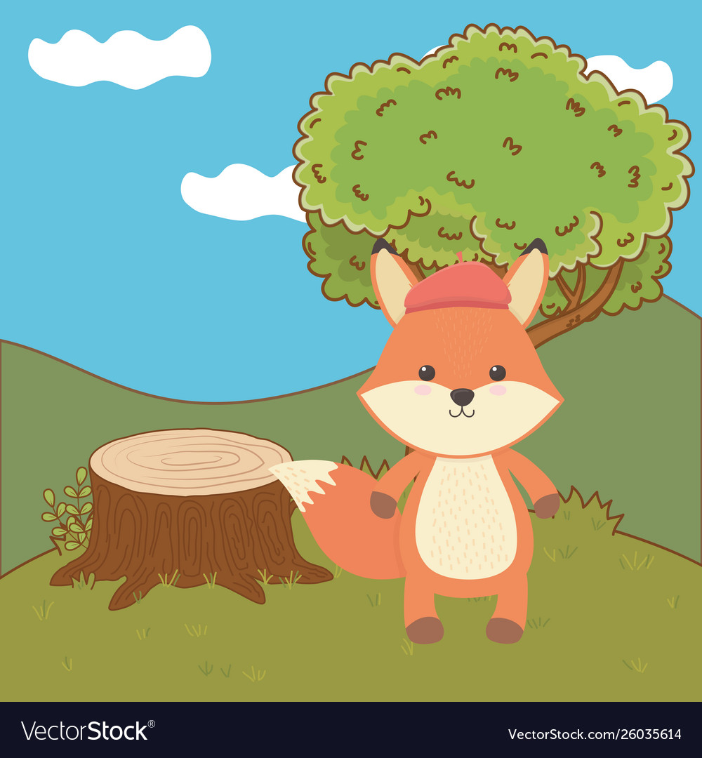 Fox cartoon with hat design Royalty Free Vector Image