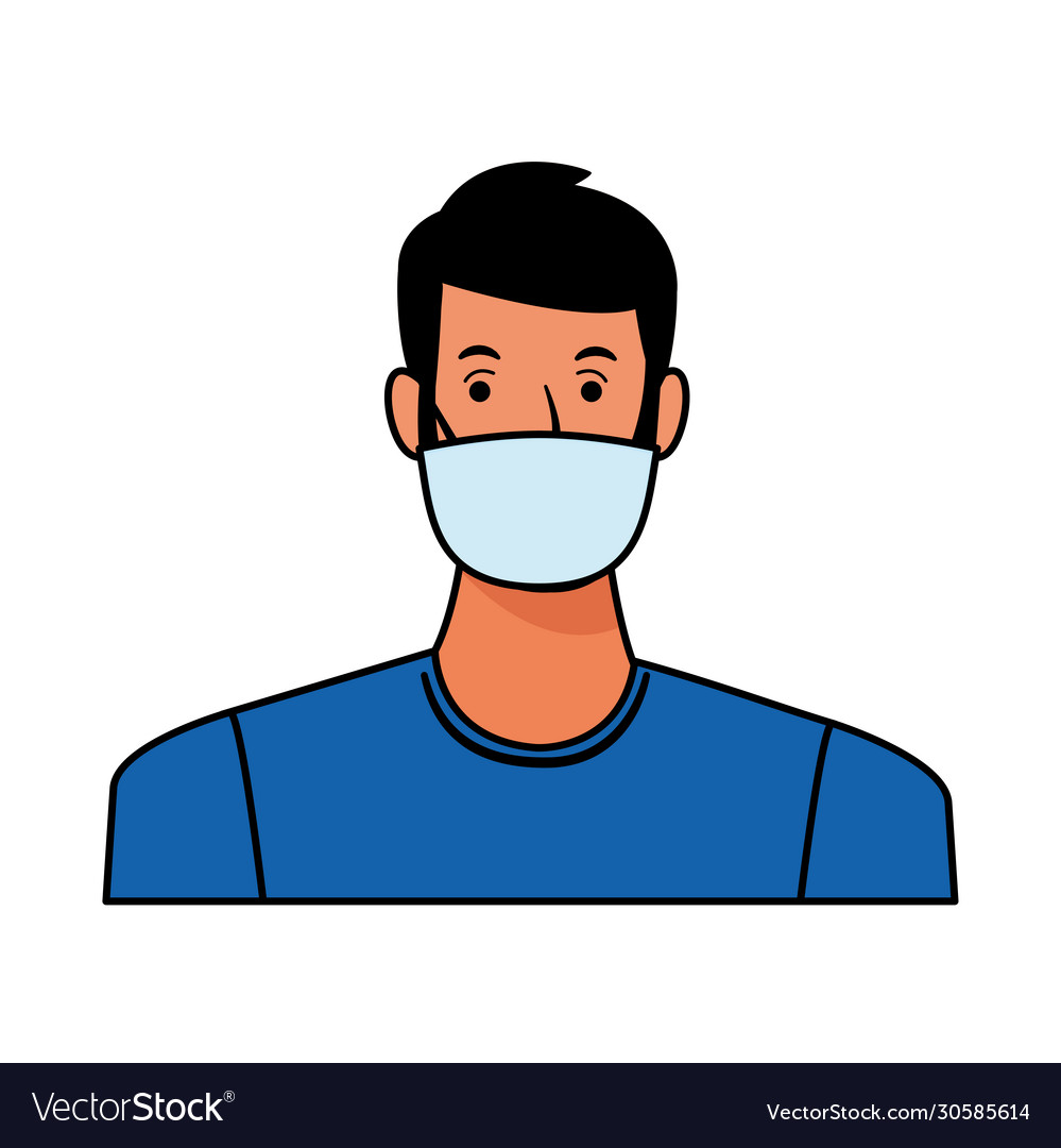 Man using face mask for covid19 character vector image Man using face mask for covid19 character