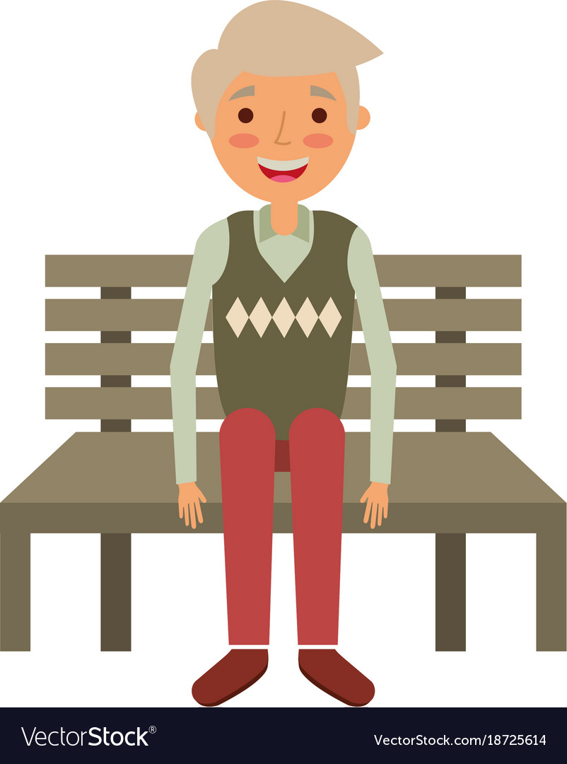 Old man grandpa sitting in bench waiting Vector Image