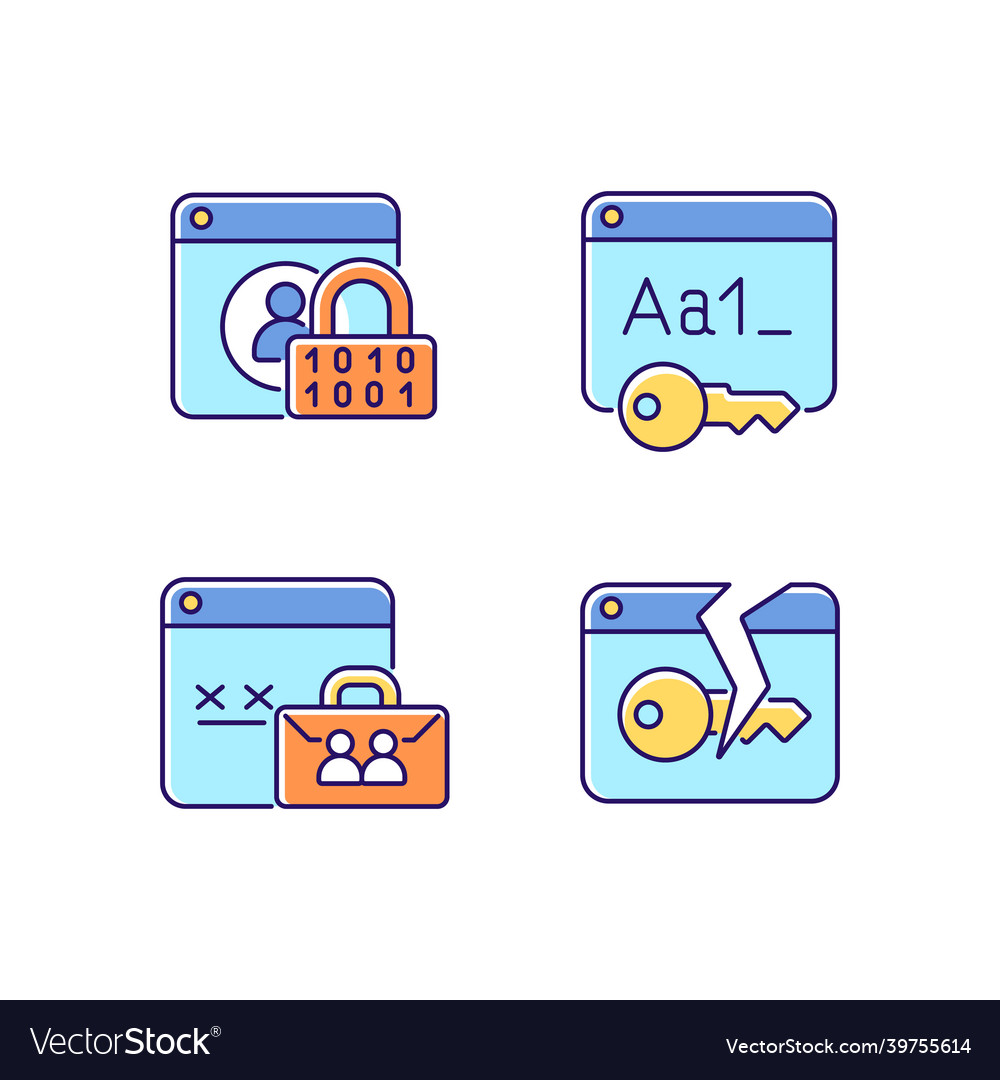 Password encryption rgb color icons set vector image Password encryption rgb color icons set