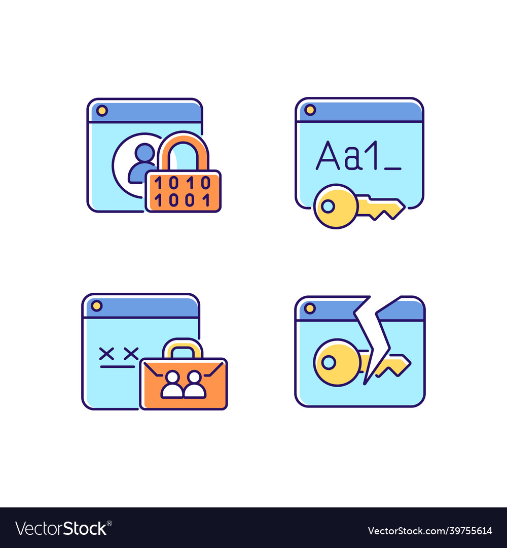 Password encryption rgb color icons set