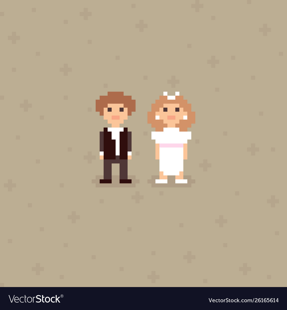 Pixel Art Wedding Couple Characters Royalty Free Vector