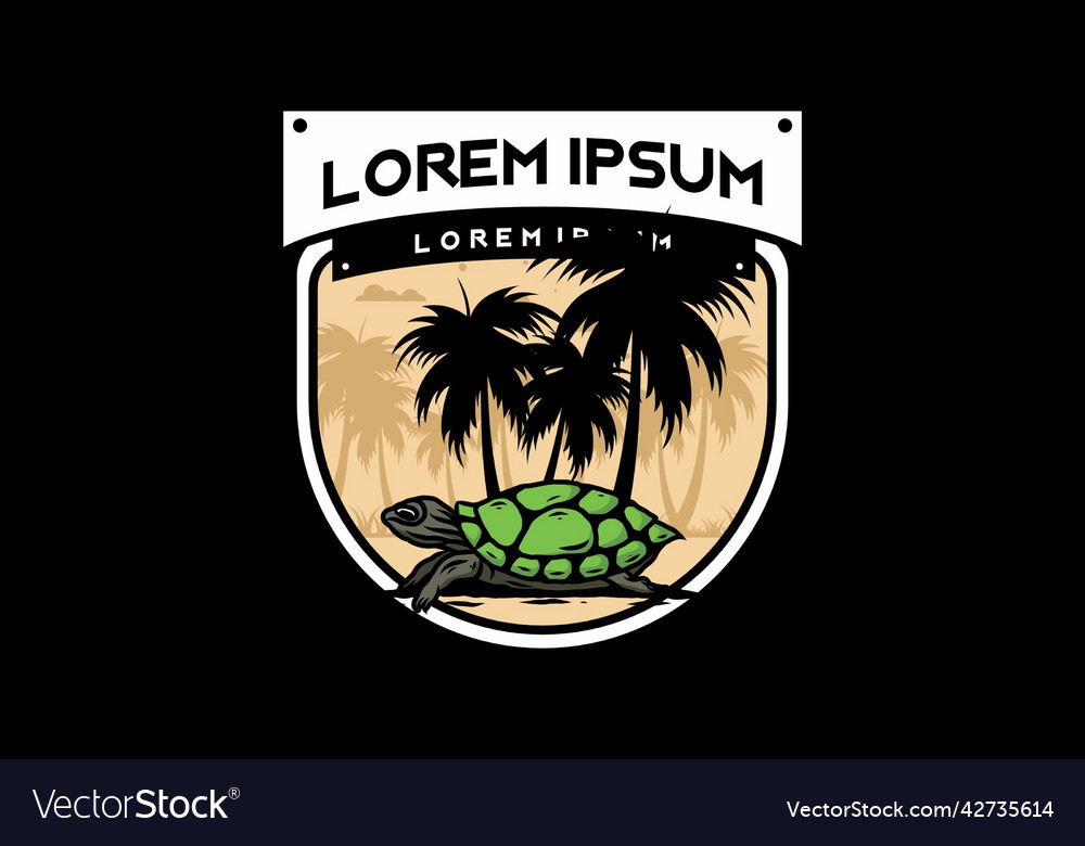 Sea Turtle Under The Coconut Tree Royalty Free Vector Image