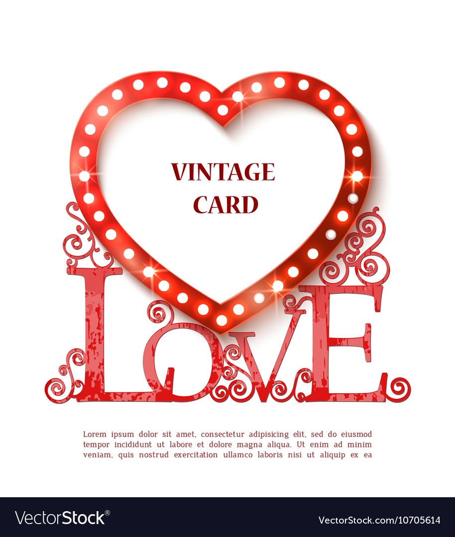 Shine heart with love and shadow vintage card