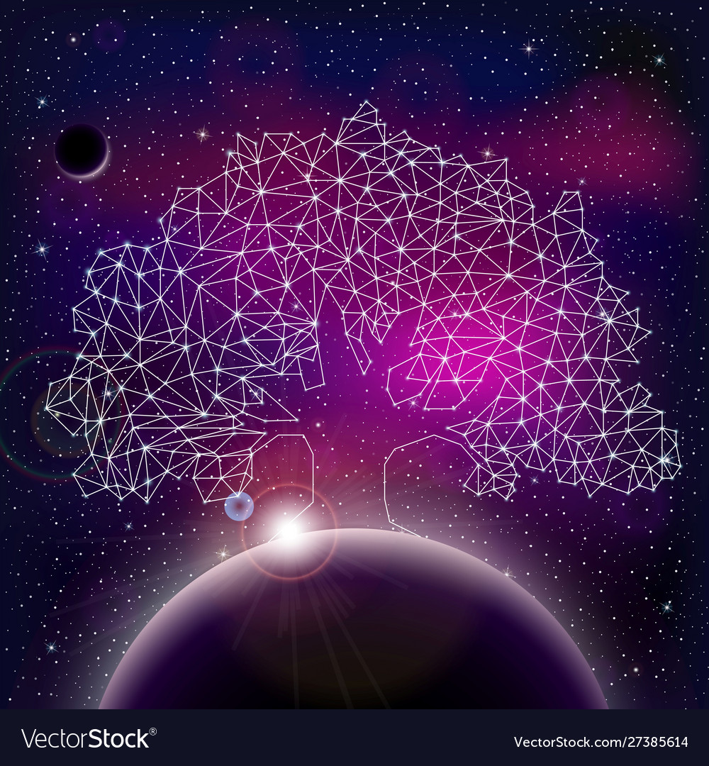 Universe with stars nebula planet and polygonal