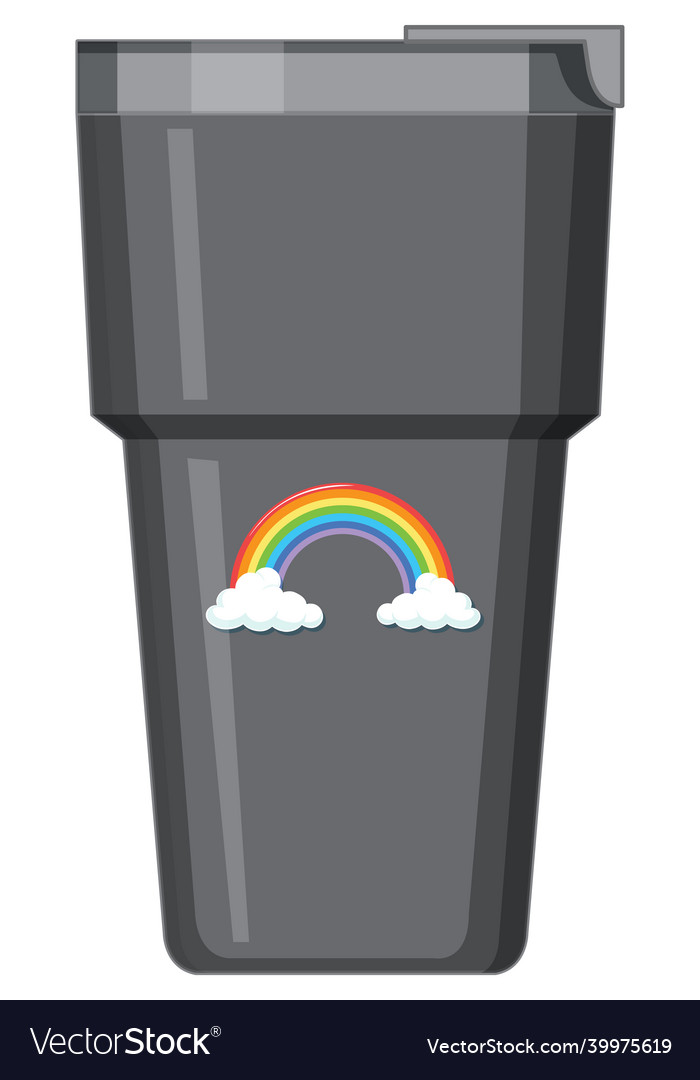 A black thermo flask with rainbow pattern