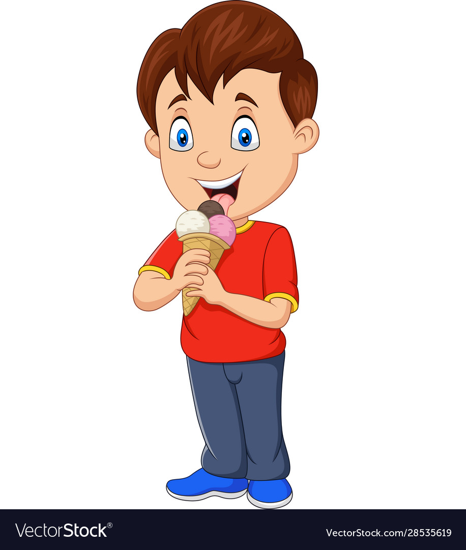 Cartoon boy eating ice cream Royalty Free Vector Image