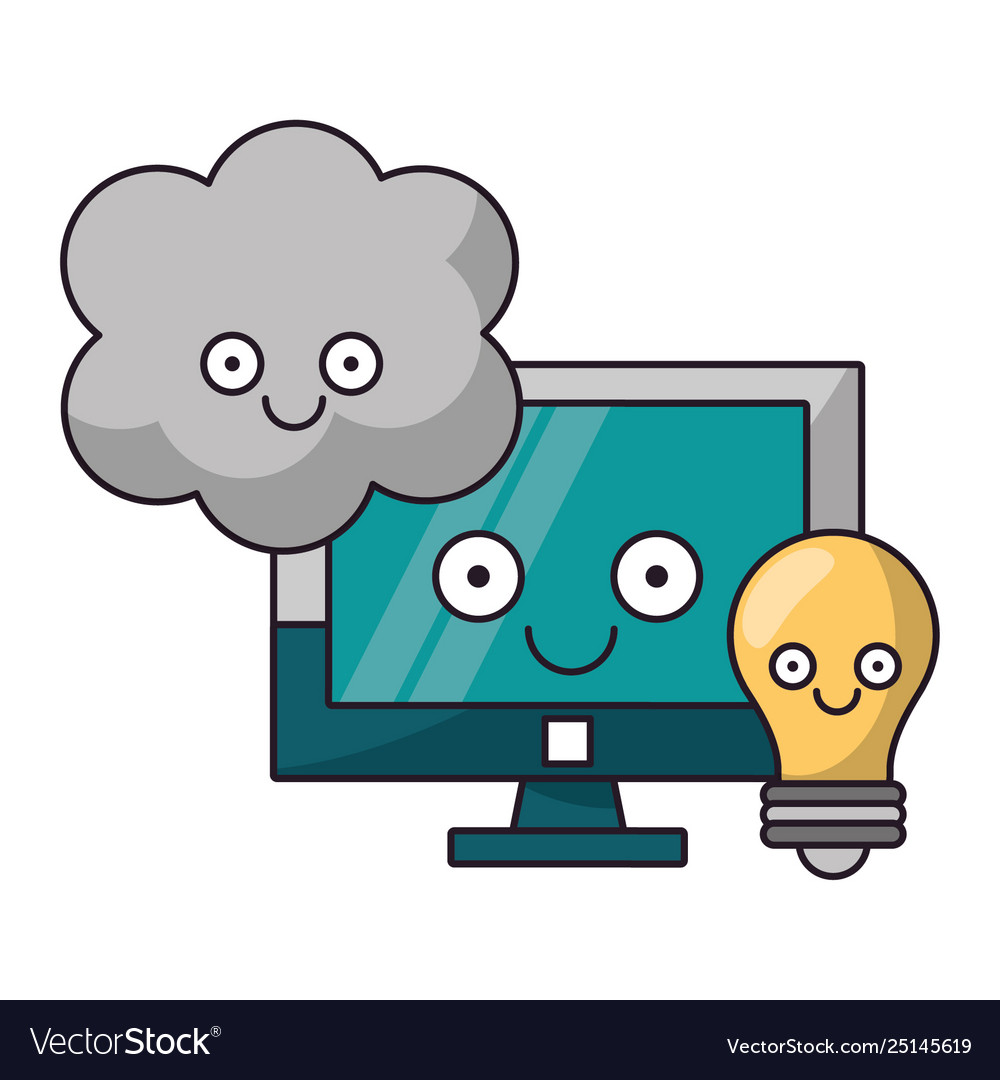 Computer and light bulb with cloud computing vector image Computer and light bulb with cloud computing
