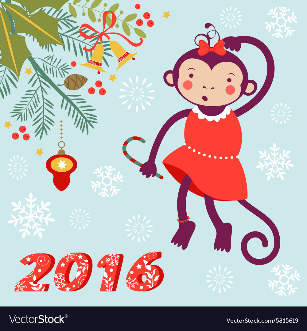 Cute card with funny monkey character