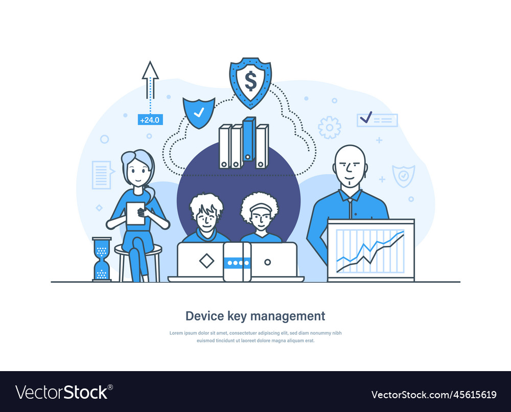 Device key management cloud based software vector image Device key management cloud based software