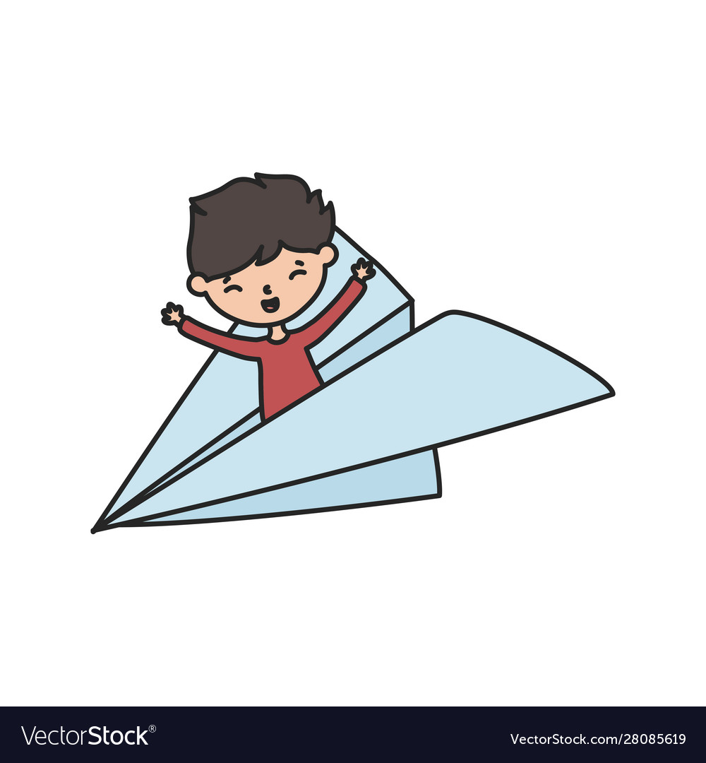 Little boy cartoon character in paper plane