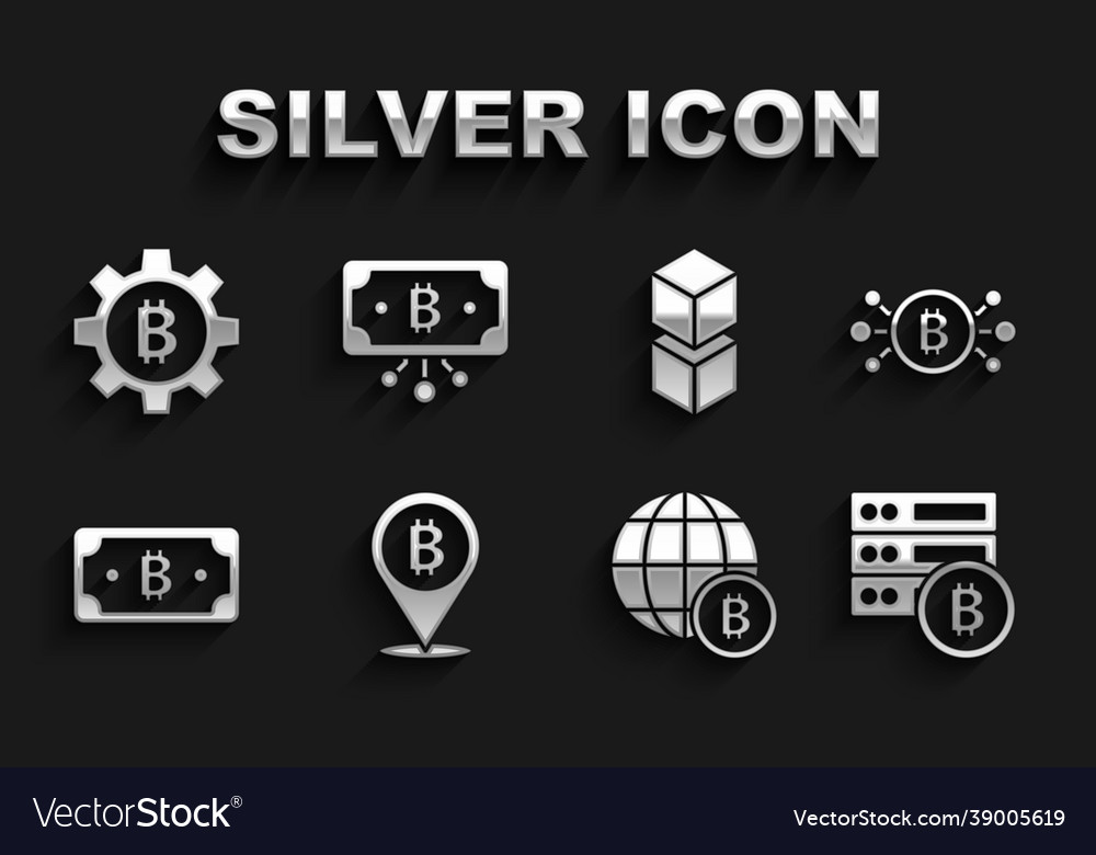 Set bitcoin circuit server globe vector image Set bitcoin circuit server globe