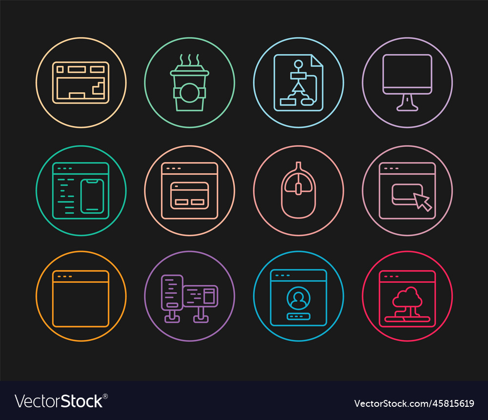 Set line cloud technology data transfer browser vector image Set line cloud technology data transfer browser
