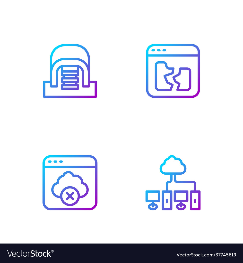 Set line computer network failed access cloud vector image Set line computer network failed access cloud