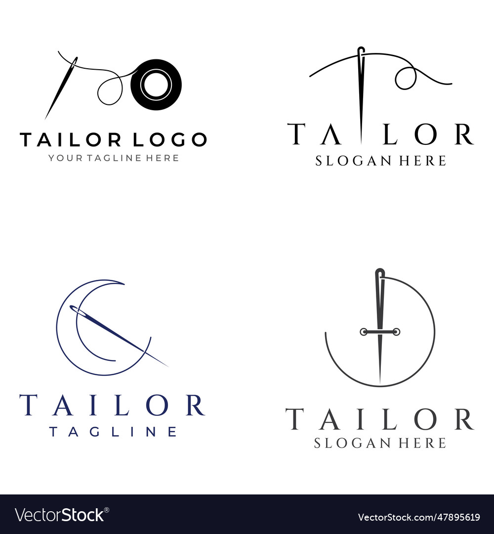 Tailor Silhouette Logo With Needle Thread Benik Vector Image