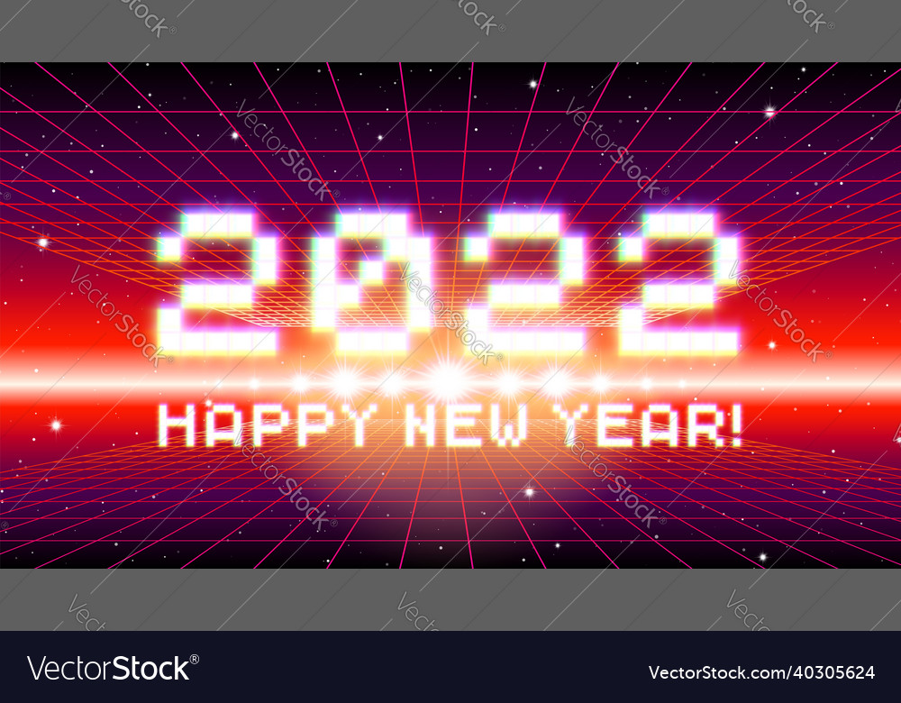 2022 new year sign with glitched glowing pixels