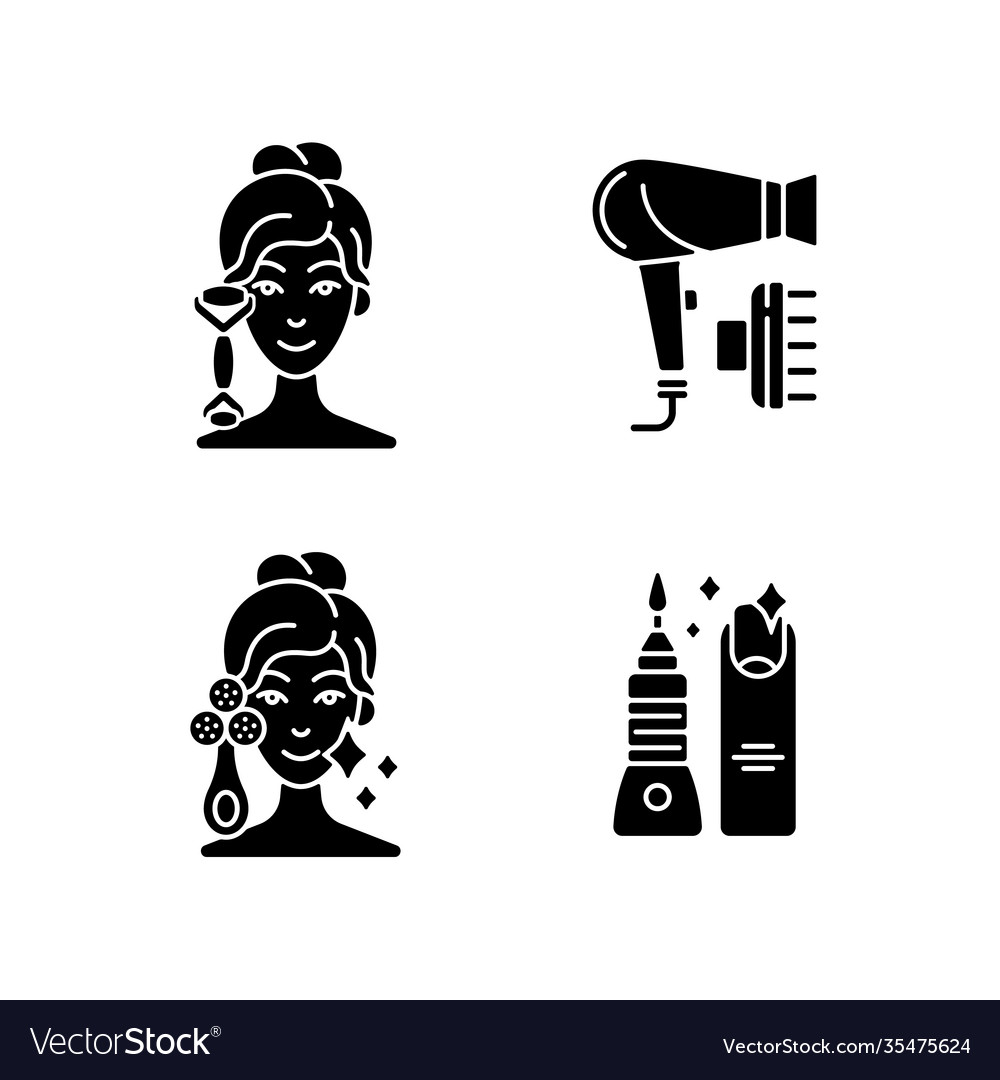 Beauty tools black glyph icons set on white space