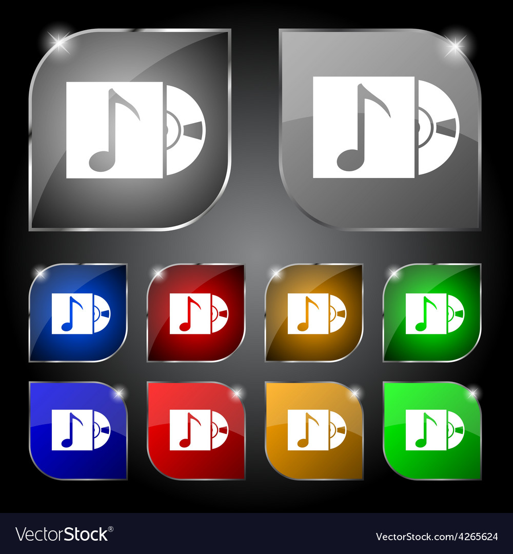 Cd player icon sign set of ten colorful buttons