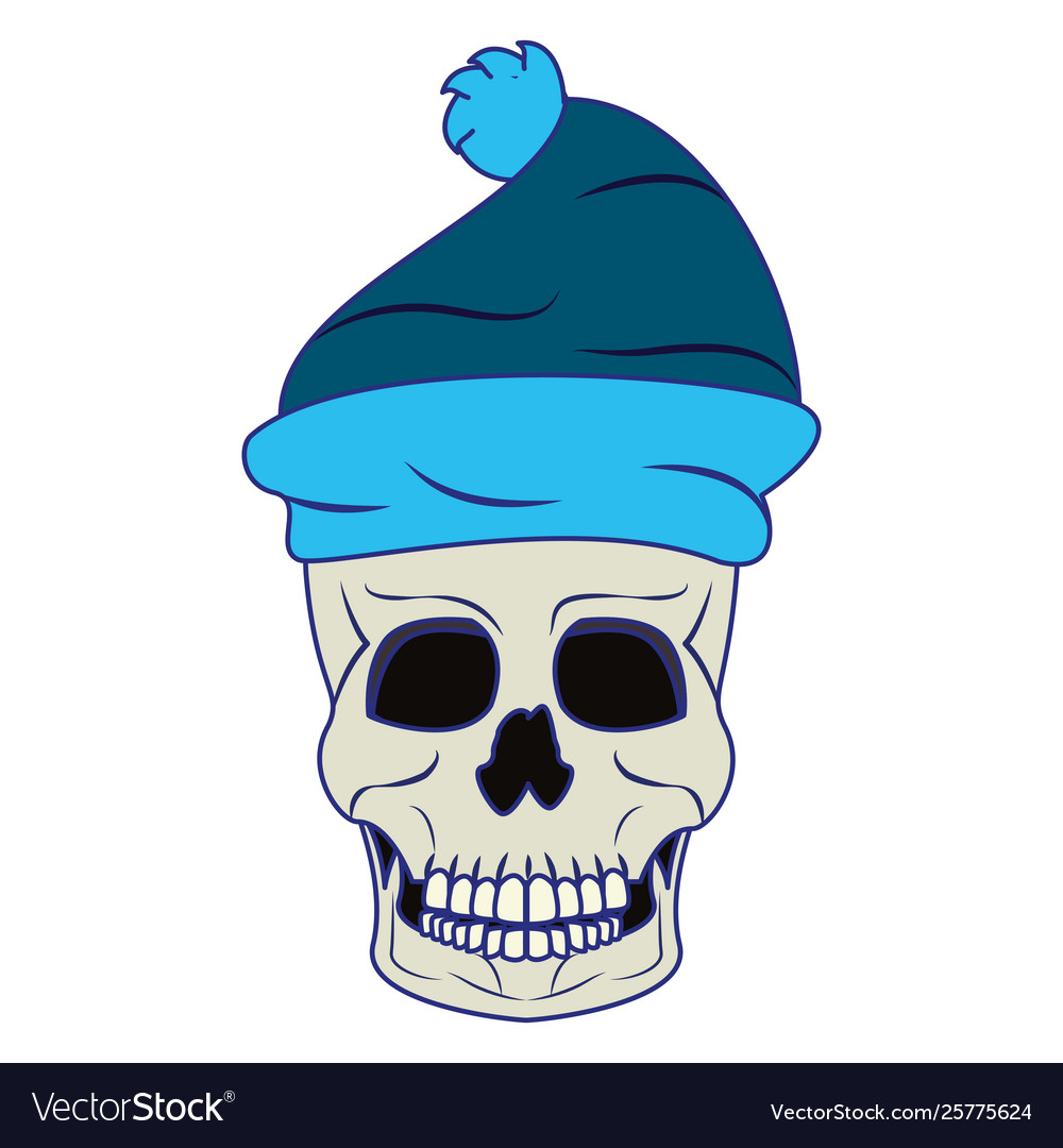 Cool skull with winter hat cartoon isolated blue