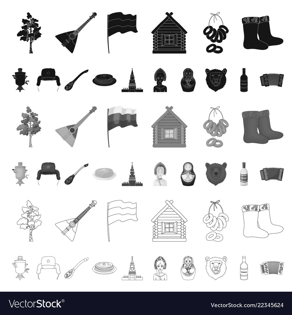 Country russia travel cartoon icons in set