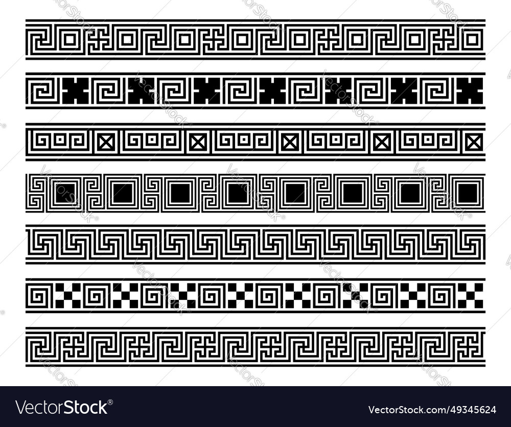 Different meander ansient patterns wide frame vector image Different meander ansient patterns wide frame