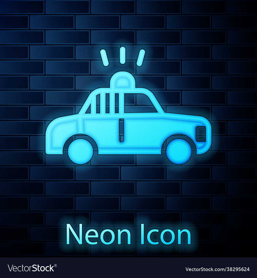 Glowing neon police car and flasher icon