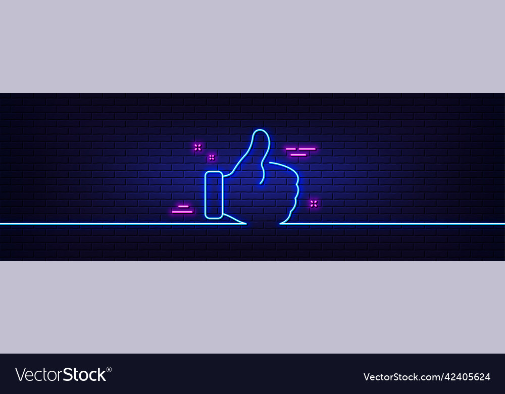 Like line icon thumbs up sign neon light glow