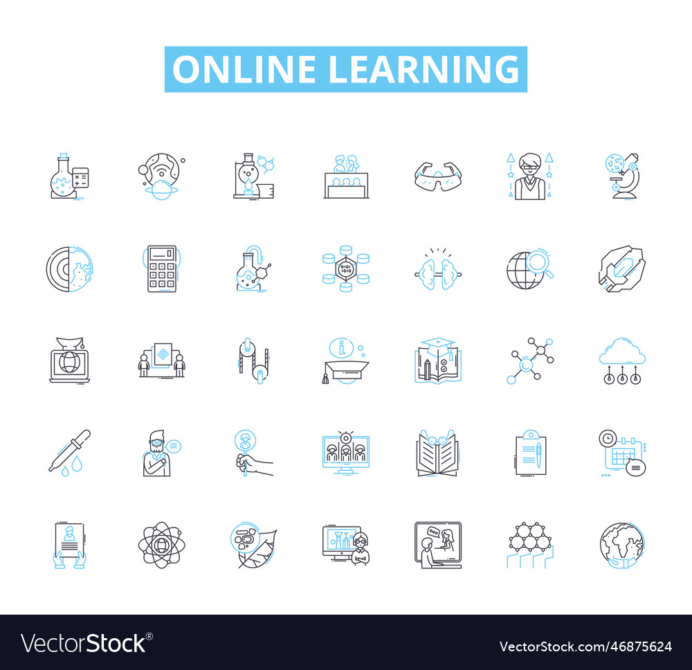 Online learning linear icons set e-learning vector image Online learning linear icons set e-learning
