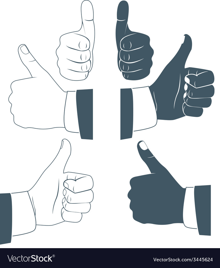 Thumbs up drawn by hands icons flat style Vector Image
