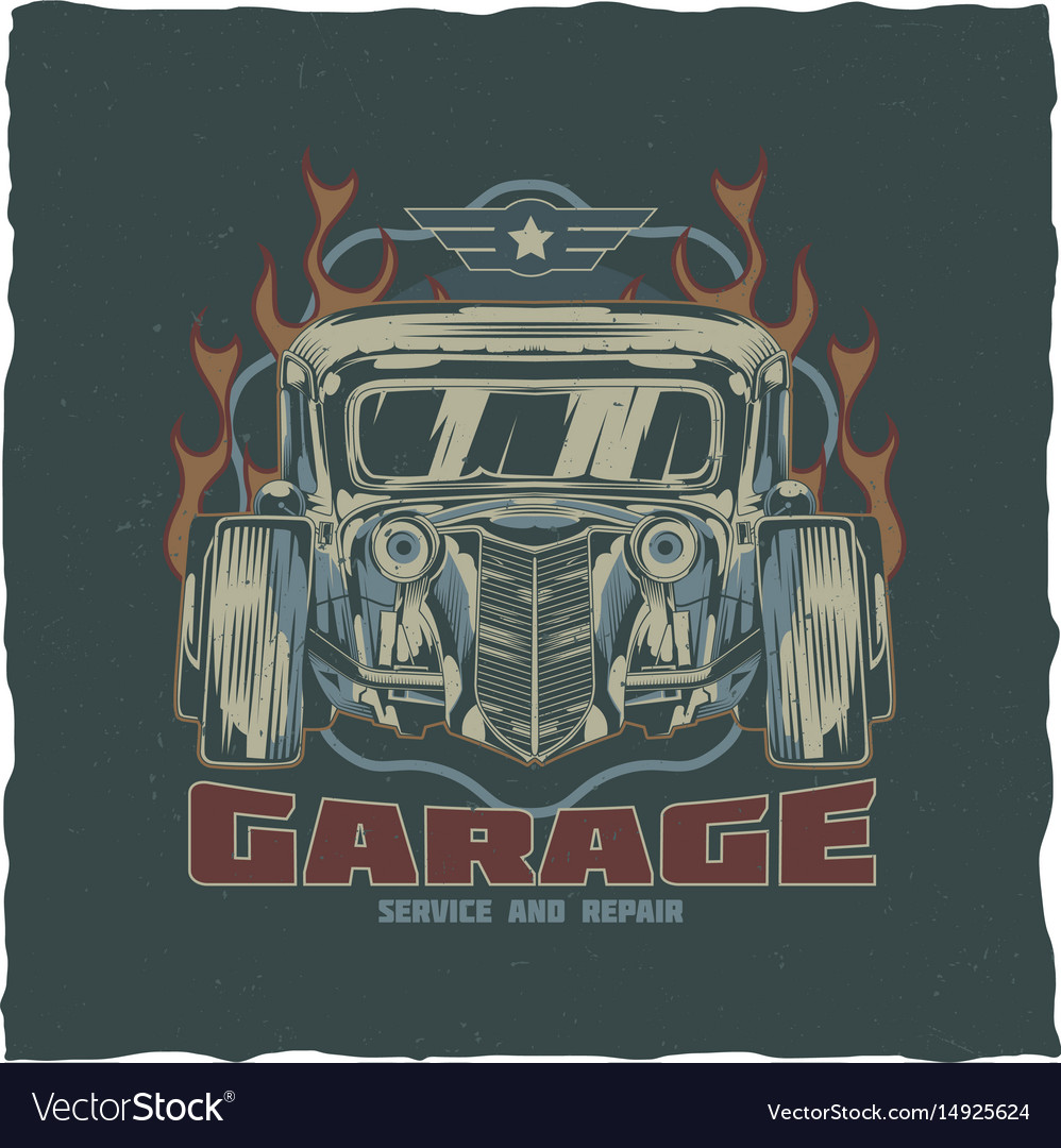 Vintage hot rod t-shirt label design Royalty Free Vector