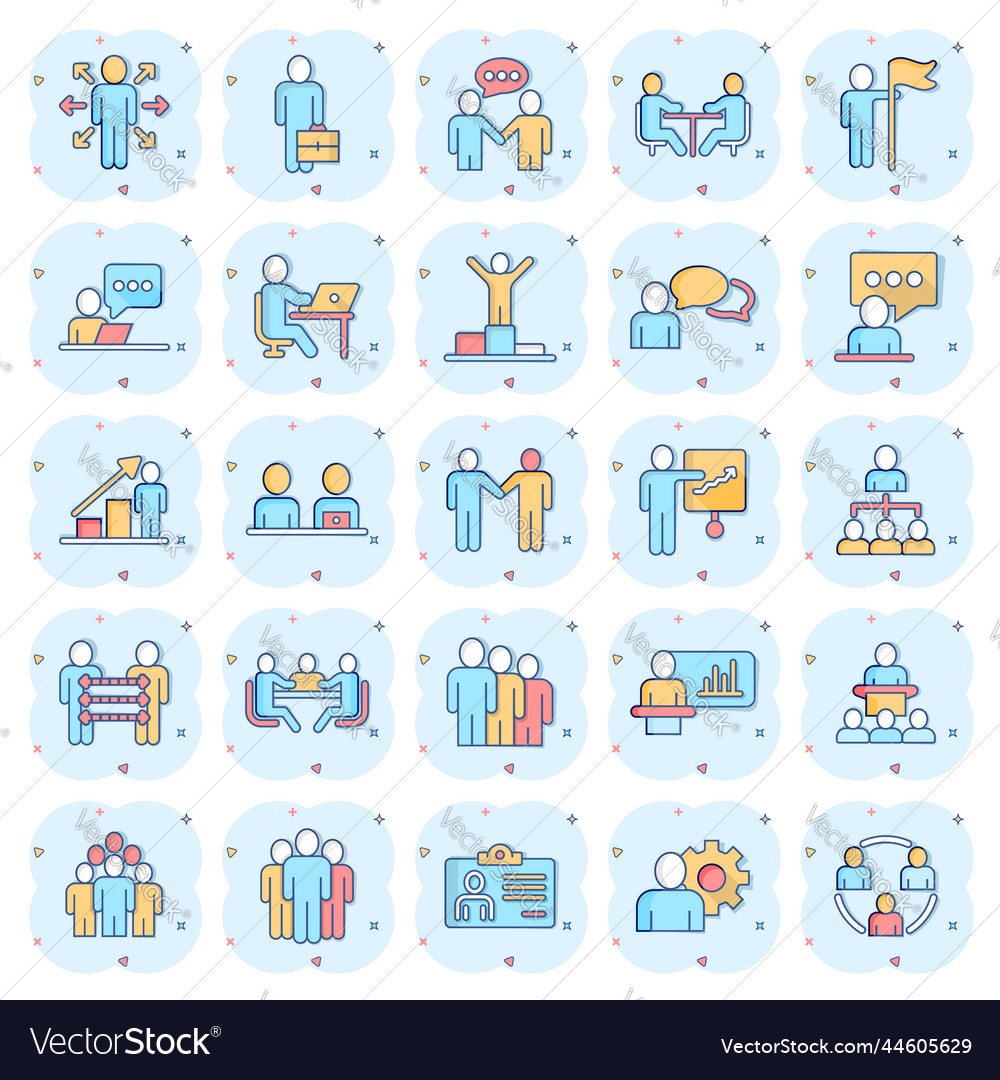 Business-Kommunikation-Icon im Comic-Stil gesetzt vector image Business-Kommunikation-Icon im Comic-Stil gesetzt
