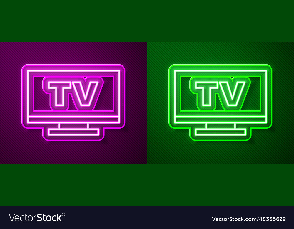 Glowing neon line smart tv icon isolated