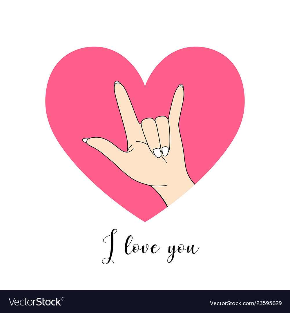 I love you hand sign drawing pink heart Royalty Free Vector