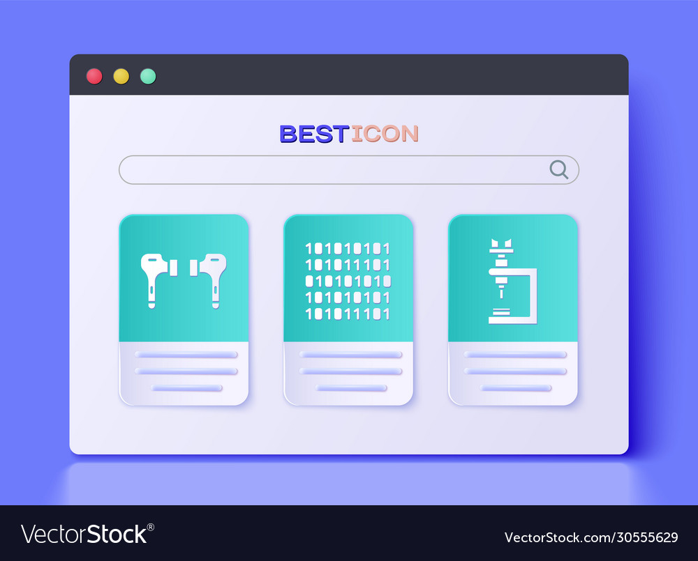 Set binary code air headphones and microscope vector image Set binary code air headphones and microscope