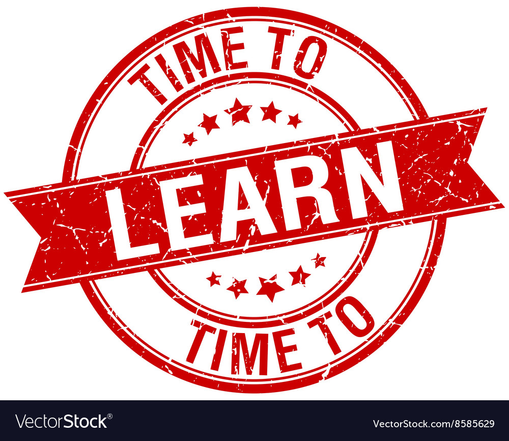 Time to learn grunge retro red isolated ribbon