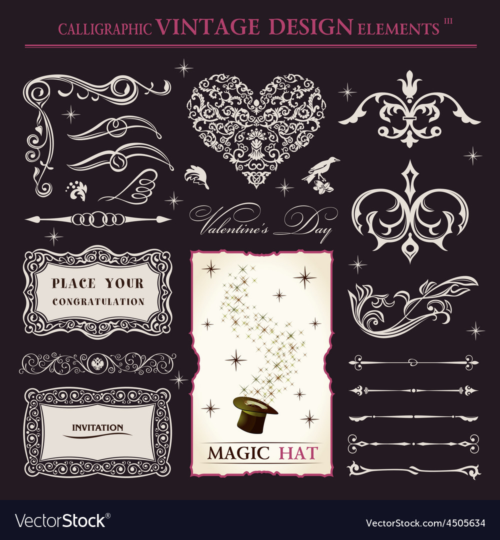 Calligraphic elements vintage set holiday patterns