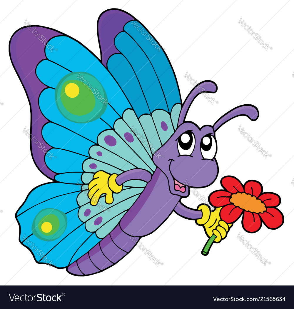 Cute butterfly holding flower Royalty Free Vector Image