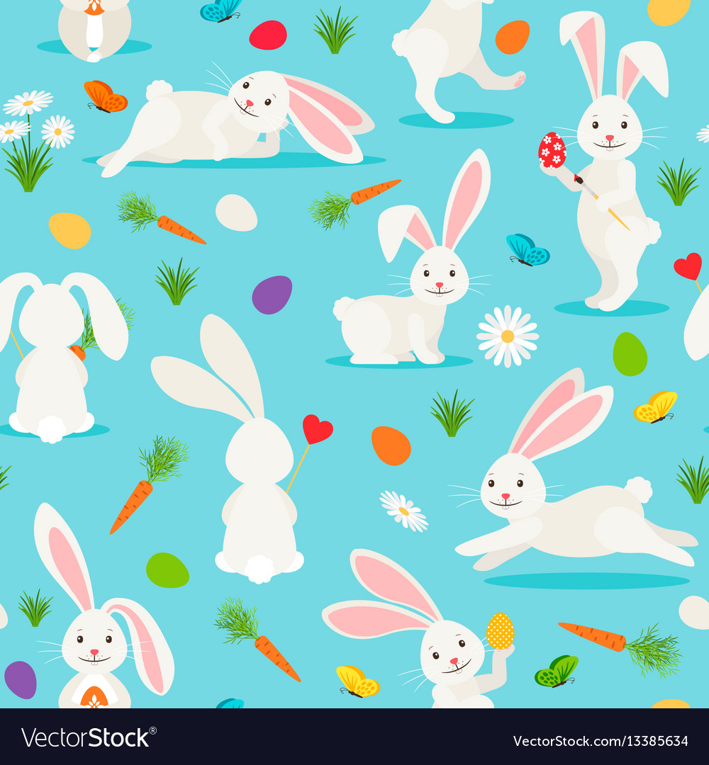 Cute White Rabbit Seamless Pattern Royalty Free Vector Image 9218