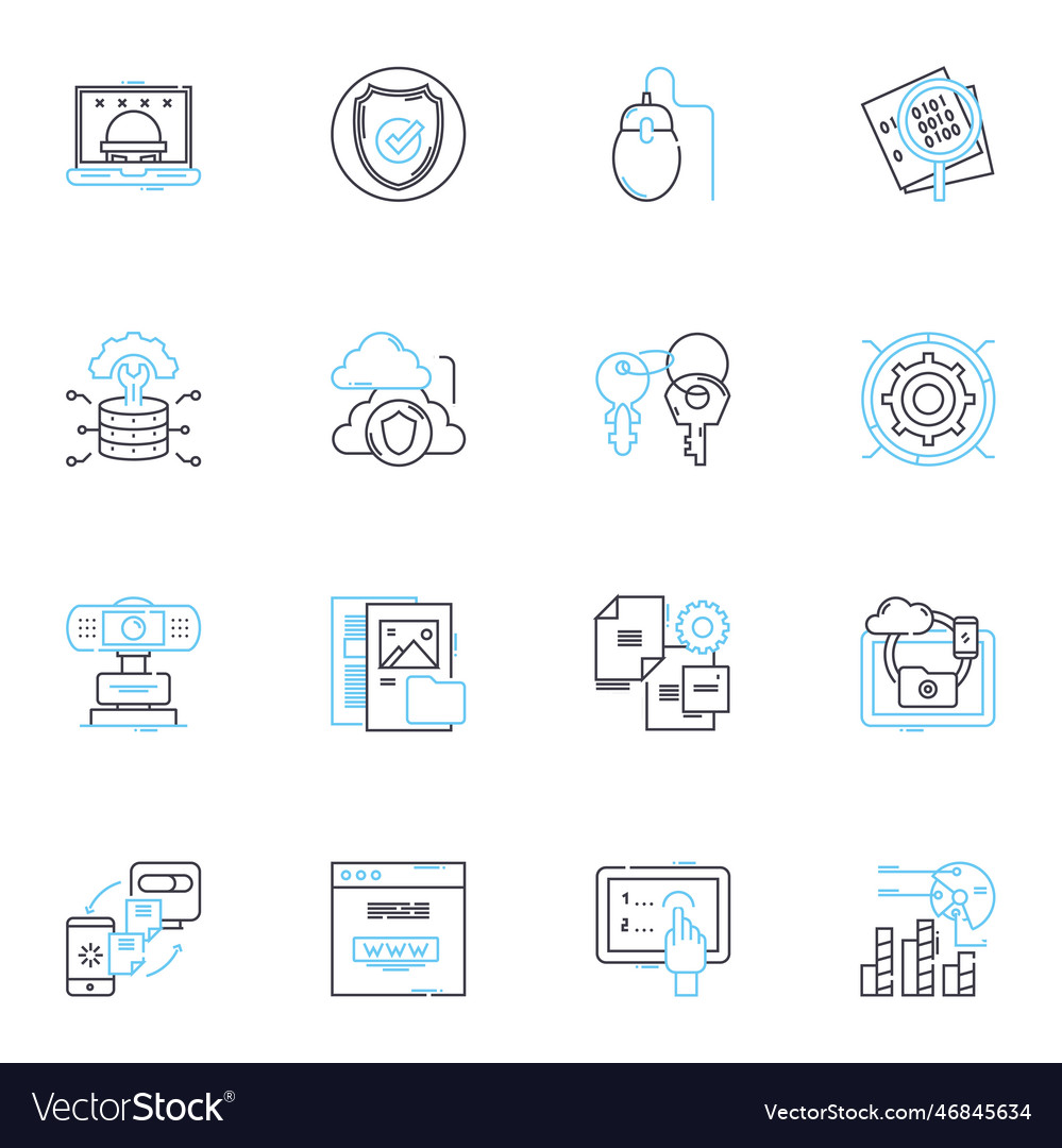 Digital cybersecurity linear icons set encryption
