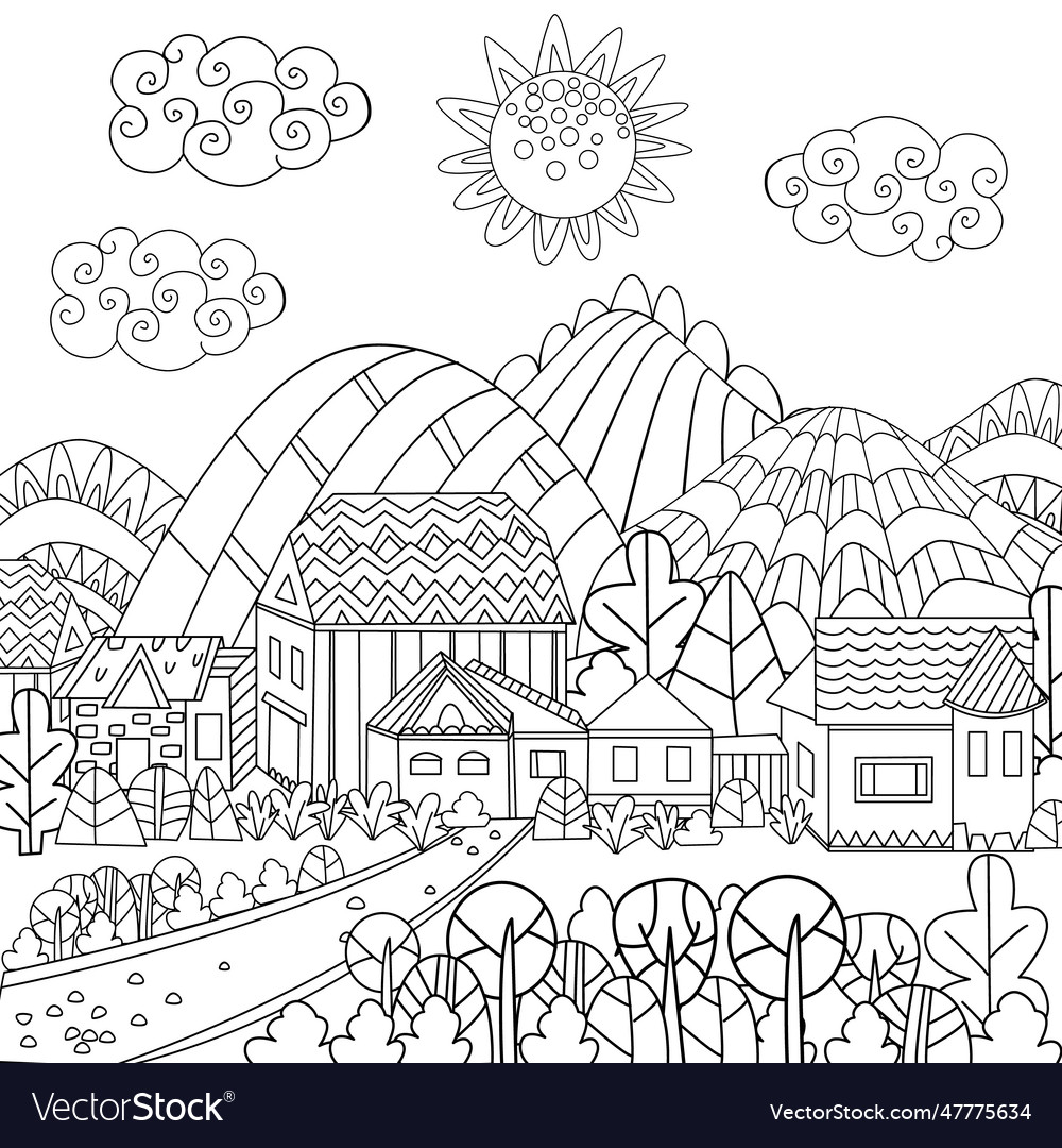 Fancy cityscape for your coloring page Royalty Free Vector