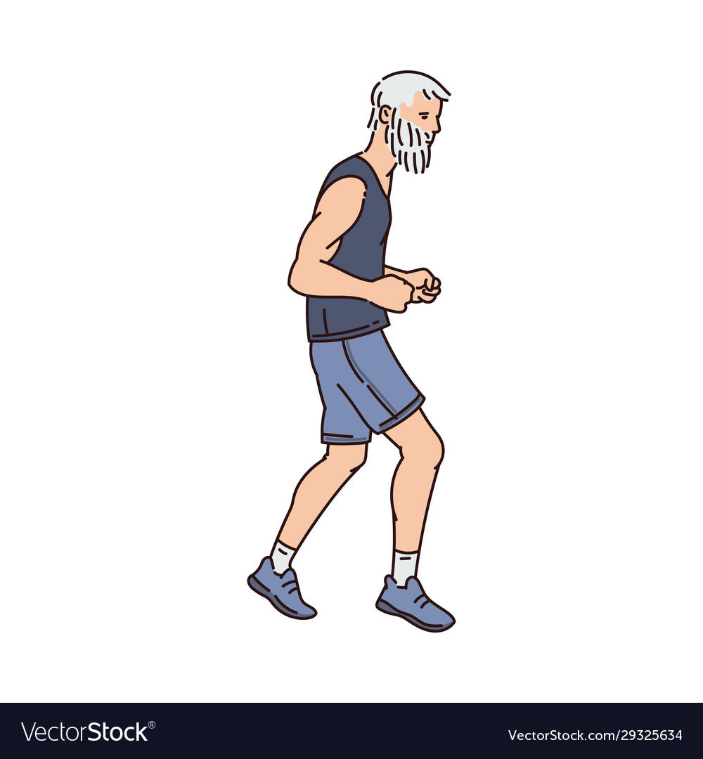 Old runner man running forward - side view