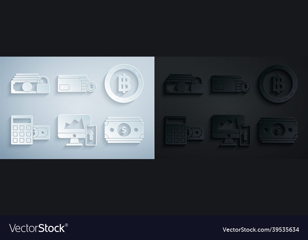 Set financial chart or graph on the computer vector image Set financial chart or graph on the computer