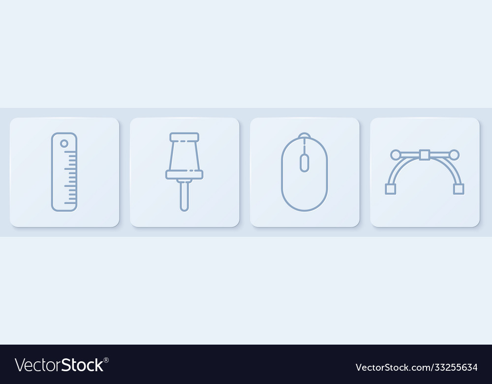 Set line ruler computer mouse push pin vector image Set line ruler computer mouse push pin