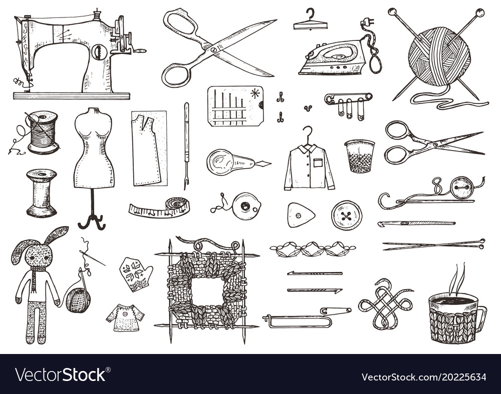 Set of sewing tools and materials or tools for Vector Image