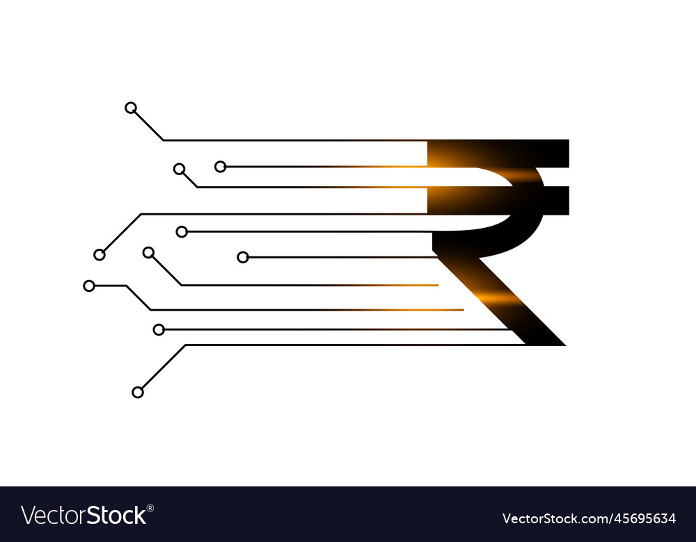 Shiny indian rupee sign in digital technology