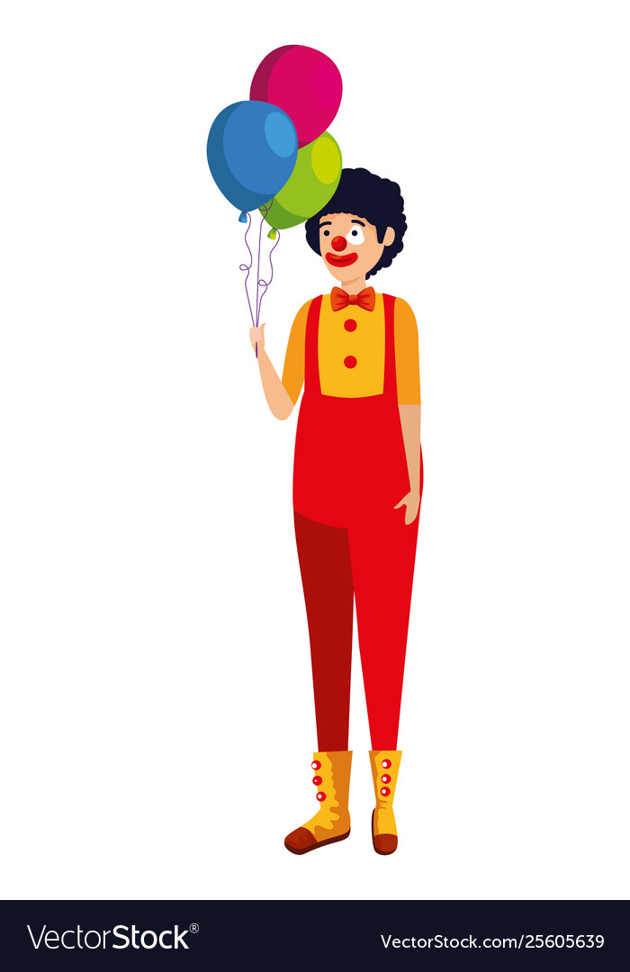 Circus clown with balloons helium comic character