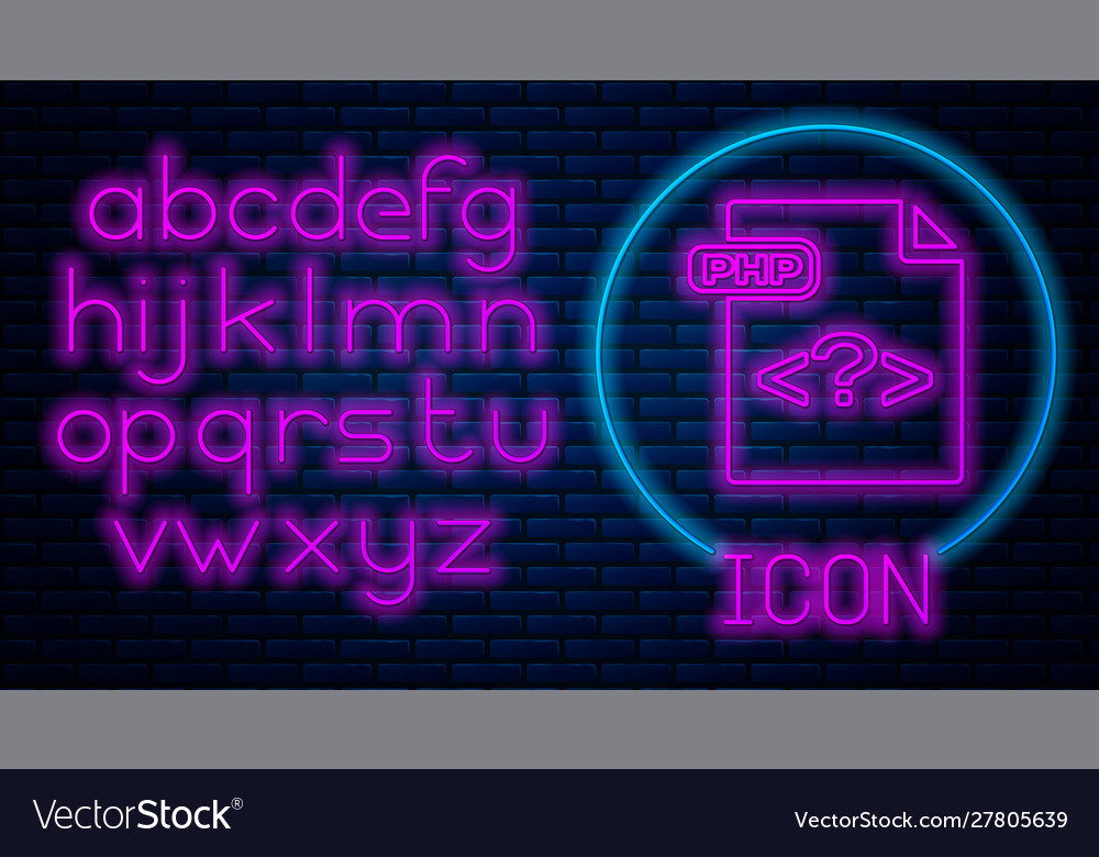 Glowing neon php file document download vector image Glowing neon php file document download