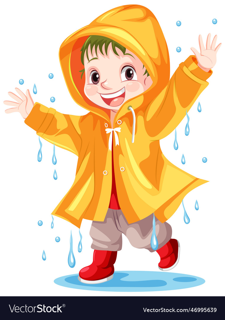 Happy boy wearing raincoat Royalty Free Vector Image