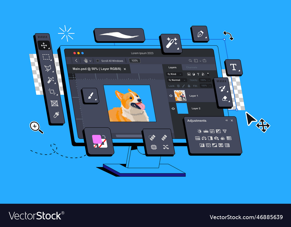 Photo editor program is displayed vector image Photo editor program is displayed