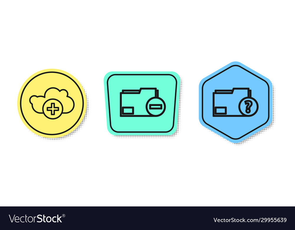 Set line add cloud document folder with minus vector image Set line add cloud document folder with minus